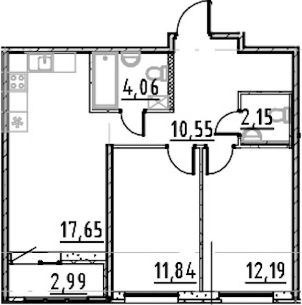 2-комнатная квартира 58.44 м², 9/9 эт., ЖК «Город Первых»